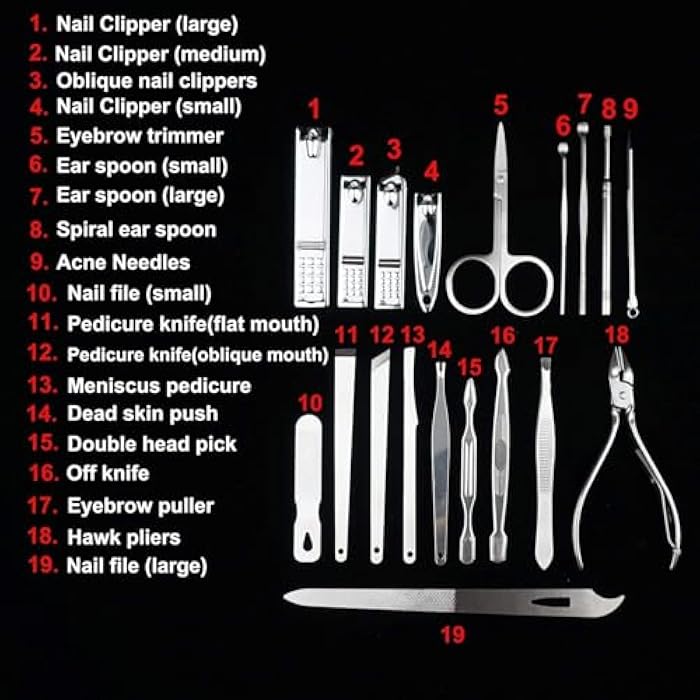 Manicure Set, 19 Pcs Stainless Steel Pedicure Kit with Nail Clippers, Cuticle Tools, Tweezers, Scissors, Ear Care, Travel Case for Men and Women - Image 2